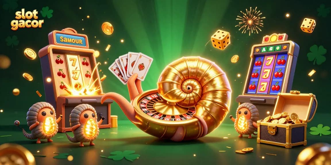 Experience thrilling slot gacor action in a vibrant, dynamic casino-themed illustration.
