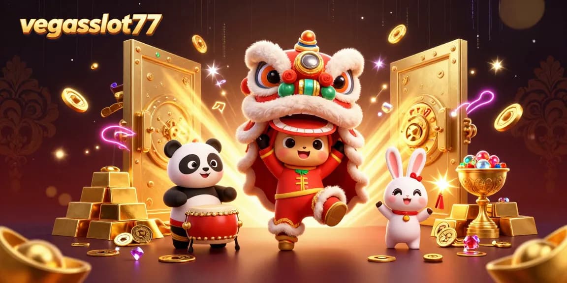 Experience winning thrills at vegasslot77 with dynamic characters in a vibrant 3D casino scene.