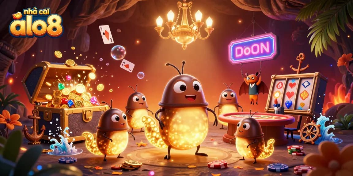 Play and win at nhà cái alo8 with vibrant glowing casino scene, immersive 3D characters, and exciting game elements.