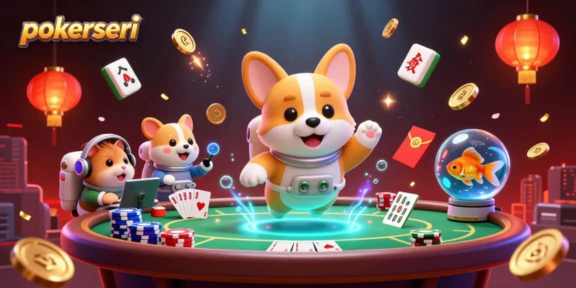 Experience thrilling gameplay at pokerseri in a dynamic casino scene with floating poker elements.