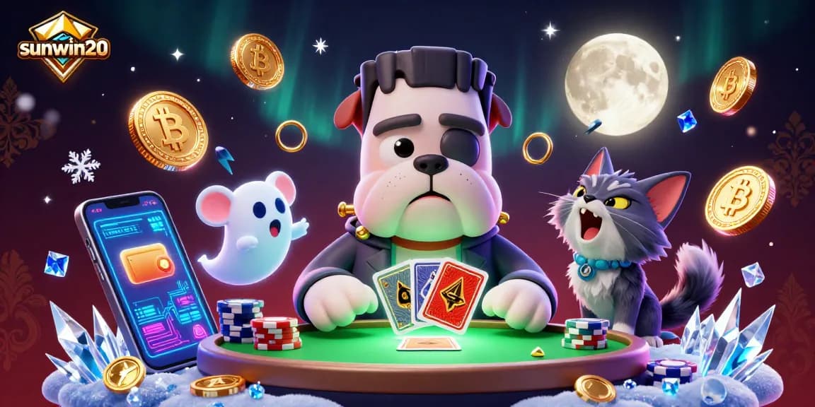 Engage in thrilling gameplay with sunwin20 featuring a 3D bulldog dealer and vibrant casino elements.
