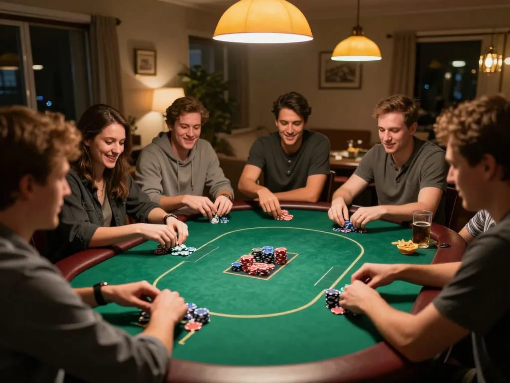Players enjoying a strategic home poker game at rr88, capturing fun moments and camaraderie.