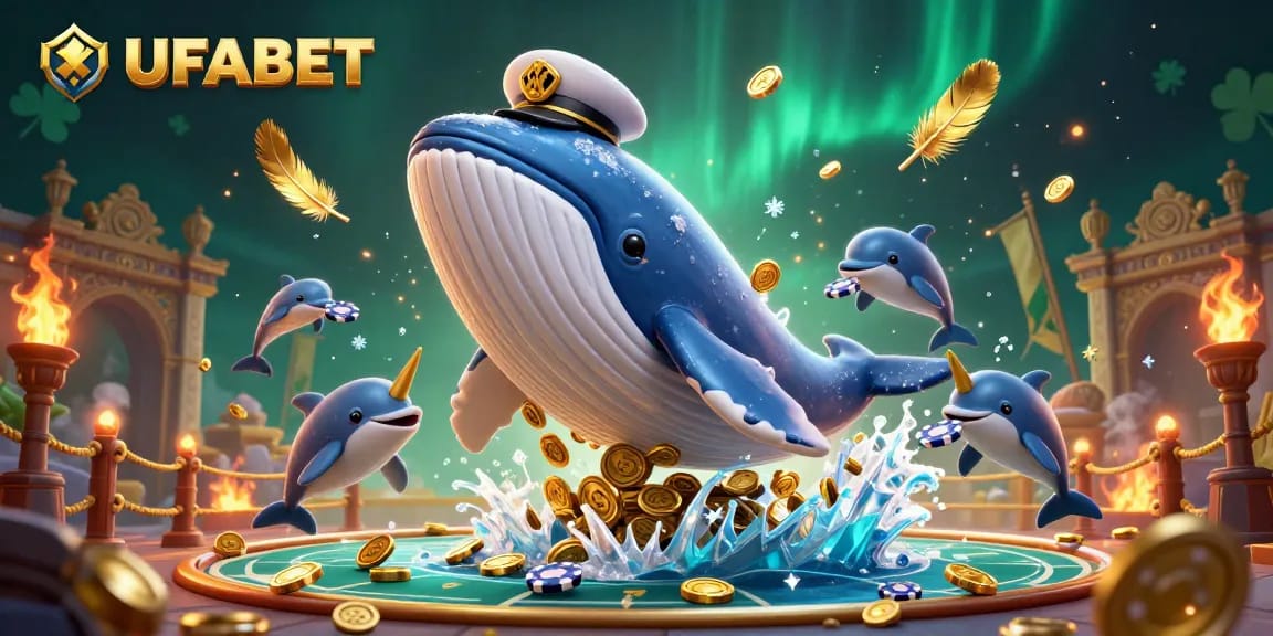 Experience thrilling slots at UFABET with 3D cartoon characters in a vibrant casino illustration.
