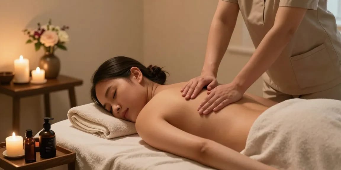 Massage therapy session in a serene spa environment, showcasing relaxation and wellness.