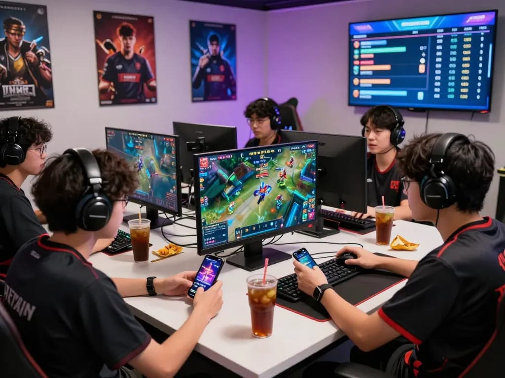 Exciting esports betting Singapore scene with gamers strategizing and placing bets on popular game matches.