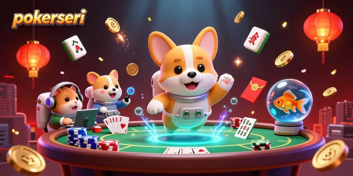 Experience thrilling gameplay at pokerseri in a dynamic casino scene with floating poker elements.