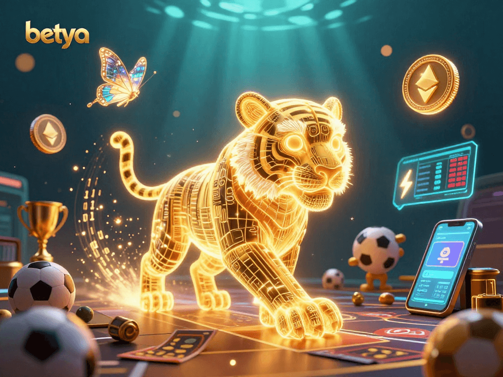Experience thrilling sports betting with betya and vibrant casino elements in a dynamic 3D scene.