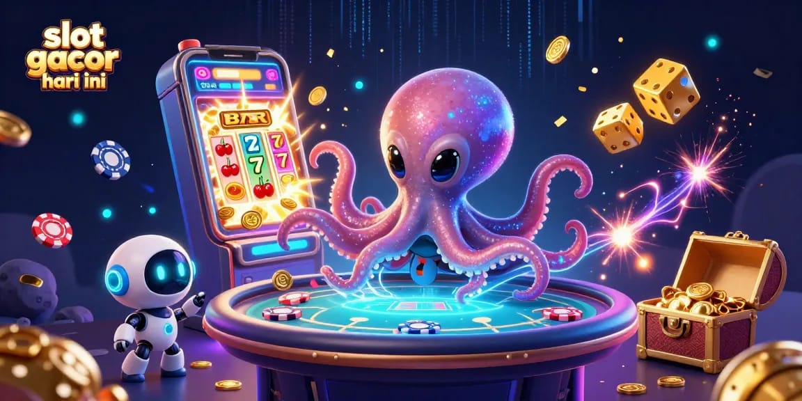 Engage with slot gacor hari ini as a vibrant alien octopus showcases stunning games and jackpots.