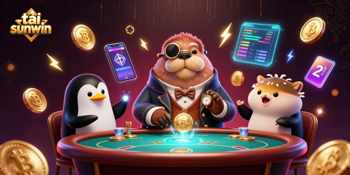 Play tải sunwin at an engaging underwater poker table featuring a jolly walrus, penguin dealer, and blushing pufferfish.