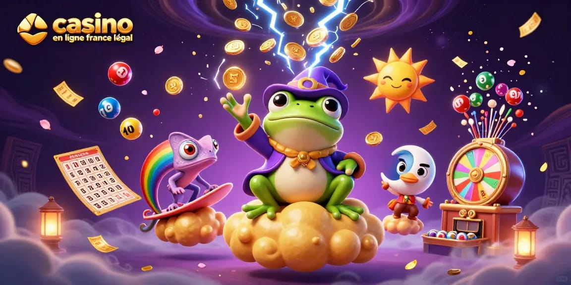 Jouer à des jeux au casino en ligne légal en France avec une illustration dynamique et colorée