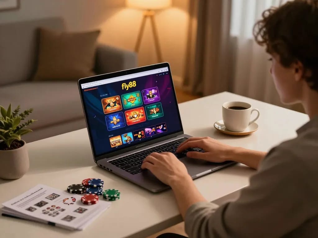 Access đăng nhập fly88 swiftly from a stylish gaming setup featuring casino games interface.