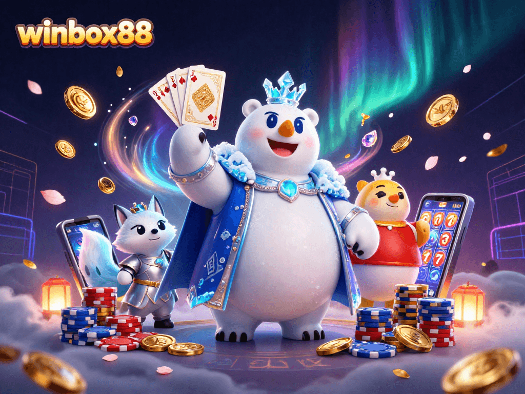 Experience thrilling wins at winbox88 with a dynamic, immersive casino adventure illustration.