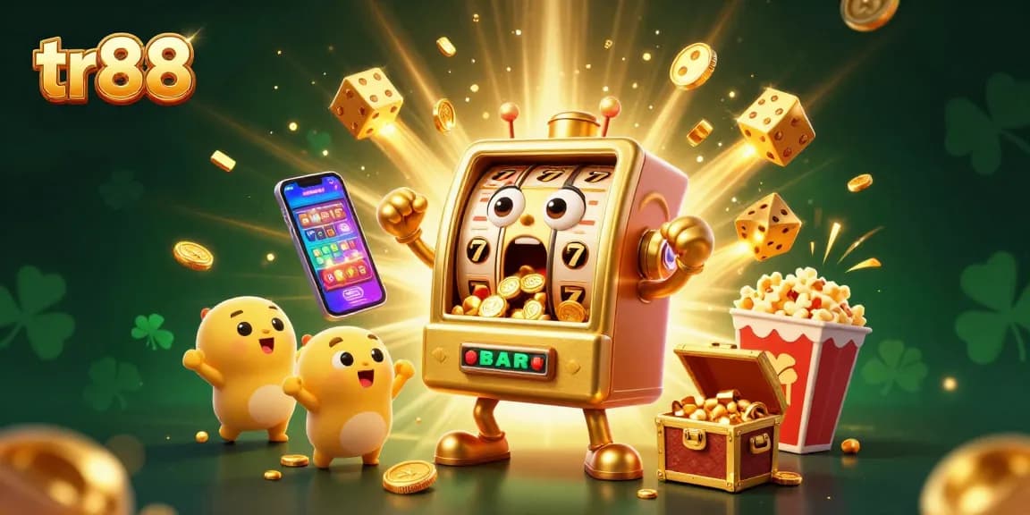 Experience the thrill of tr88 slots with a jackpot explosion, colorful symbols, and cheerful mini-slot machines.