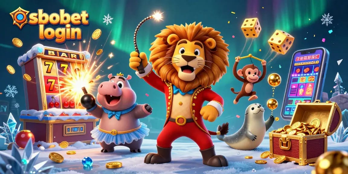 Experience sbobet login through vibrant 3D casino illustration featuring lively characters and engaging gambling elements.