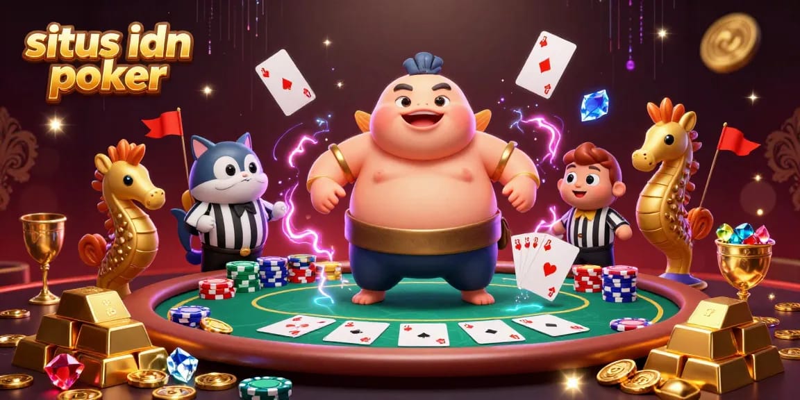 Experience the excitement of situs idn poker with dynamic poker cards and colorful chips in this vibrant illustration.