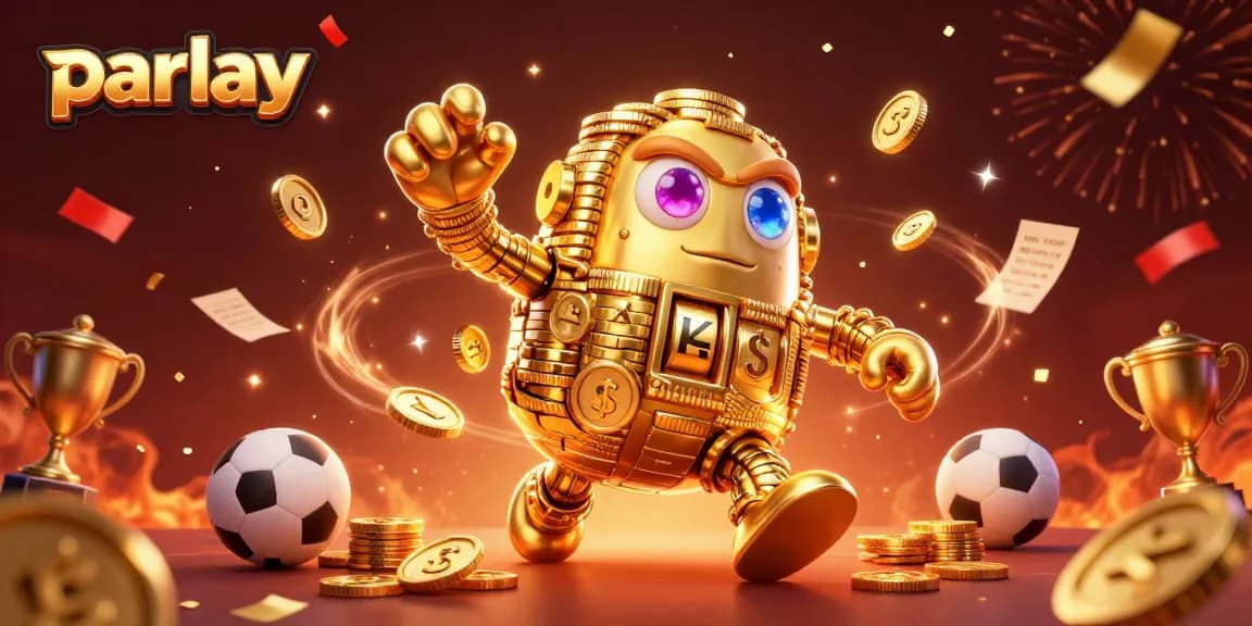 Engage with parlay betting strategies using vibrant sports-themed 3D graphics.
