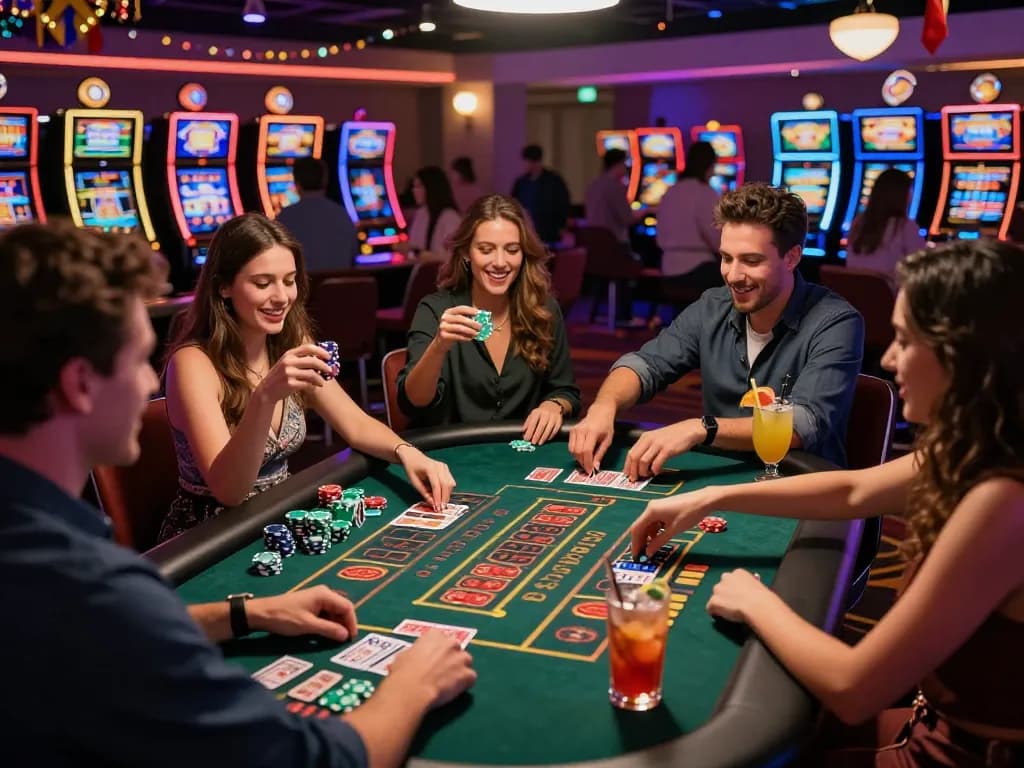 Friends celebrating a win at the gaming table showcasing https://8kbetcom.club/ vibrant casino atmosphere and excitement.
