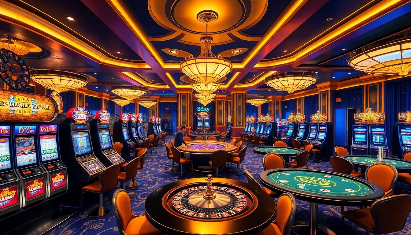Experience the thrilling atmosphere of 8day's vibrant casino gaming hall.