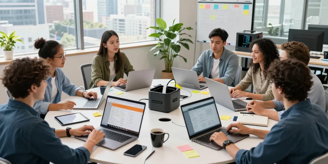 Team collaborating on WPS Official Website in modern workspace