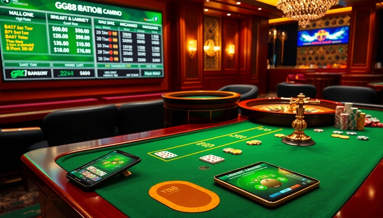 Gambling at GG88 casino with luxurious poker table and vibrant chips.