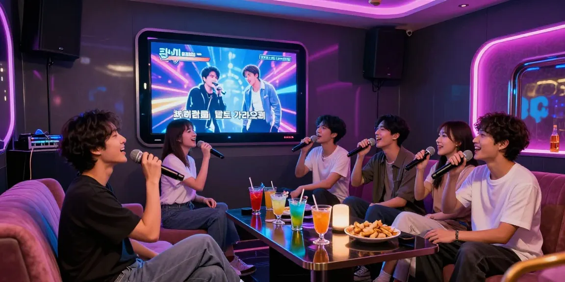 Experience the energetic atmosphere at 강남 달토 가라오케 with friends enjoying karaoke.