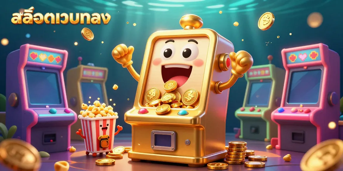 Experience the excitement of สล็อตเว็บตรง with a golden slot machine hitting jackpots in a vibrant casino scene.