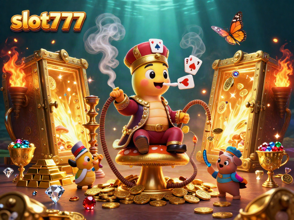 Menangkan jackpot menarik dengan slot777, simbol mesin slot berkilauan dan petualangan kasino yang penuh warna.