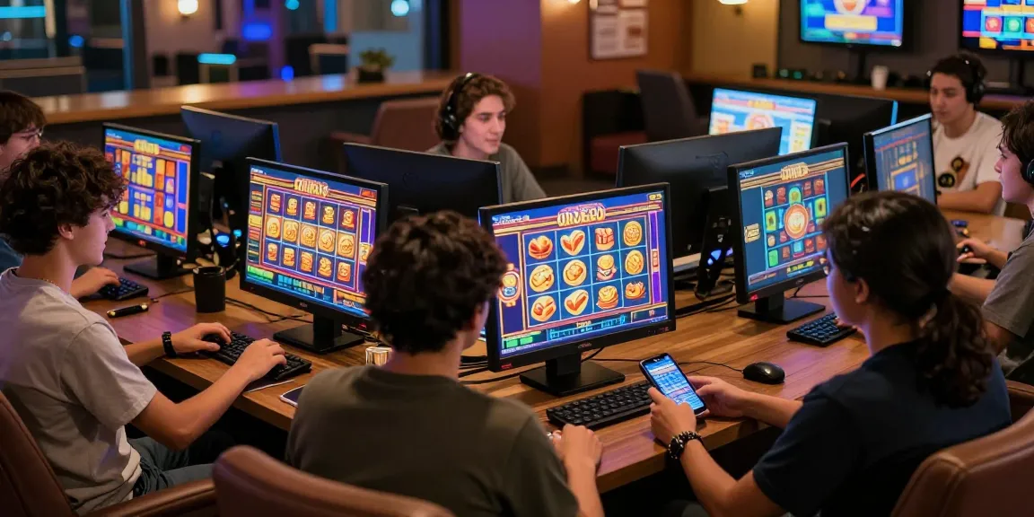 Exciting gaming community engaging in slot deposit 5k games with diverse players in a cozy lounge.