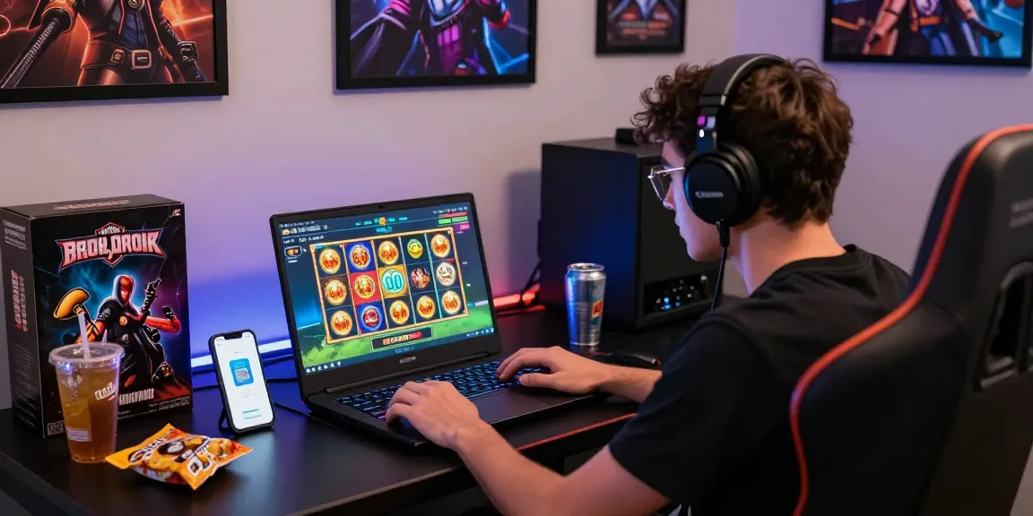 Engaging online gaming setup showcasing slot depo 1000 options with vibrant graphics and payment app.