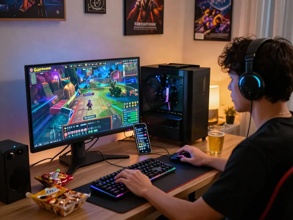 Engaged player enjoying slot online gacor in a modern gaming setup