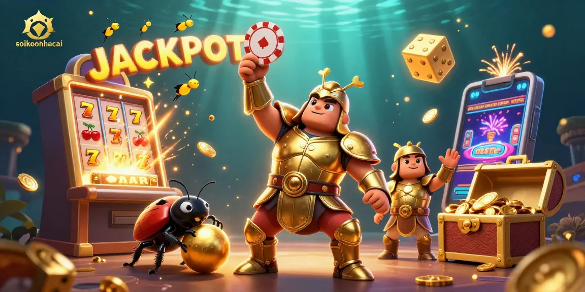 Engaging soikeonhacai scene with characters celebrating a jackpot at a vibrant casino environment.