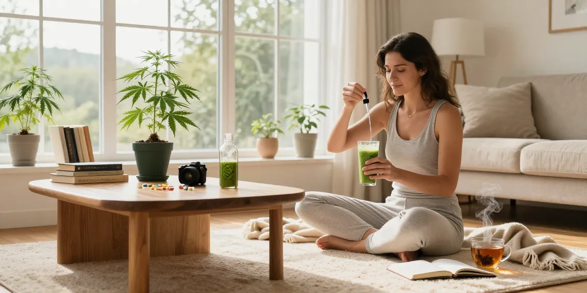 Quality Samen Ministry of Cannabis featured in a cozy wellness scene with CBD oil, fresh hemp plants, and holistic products.
