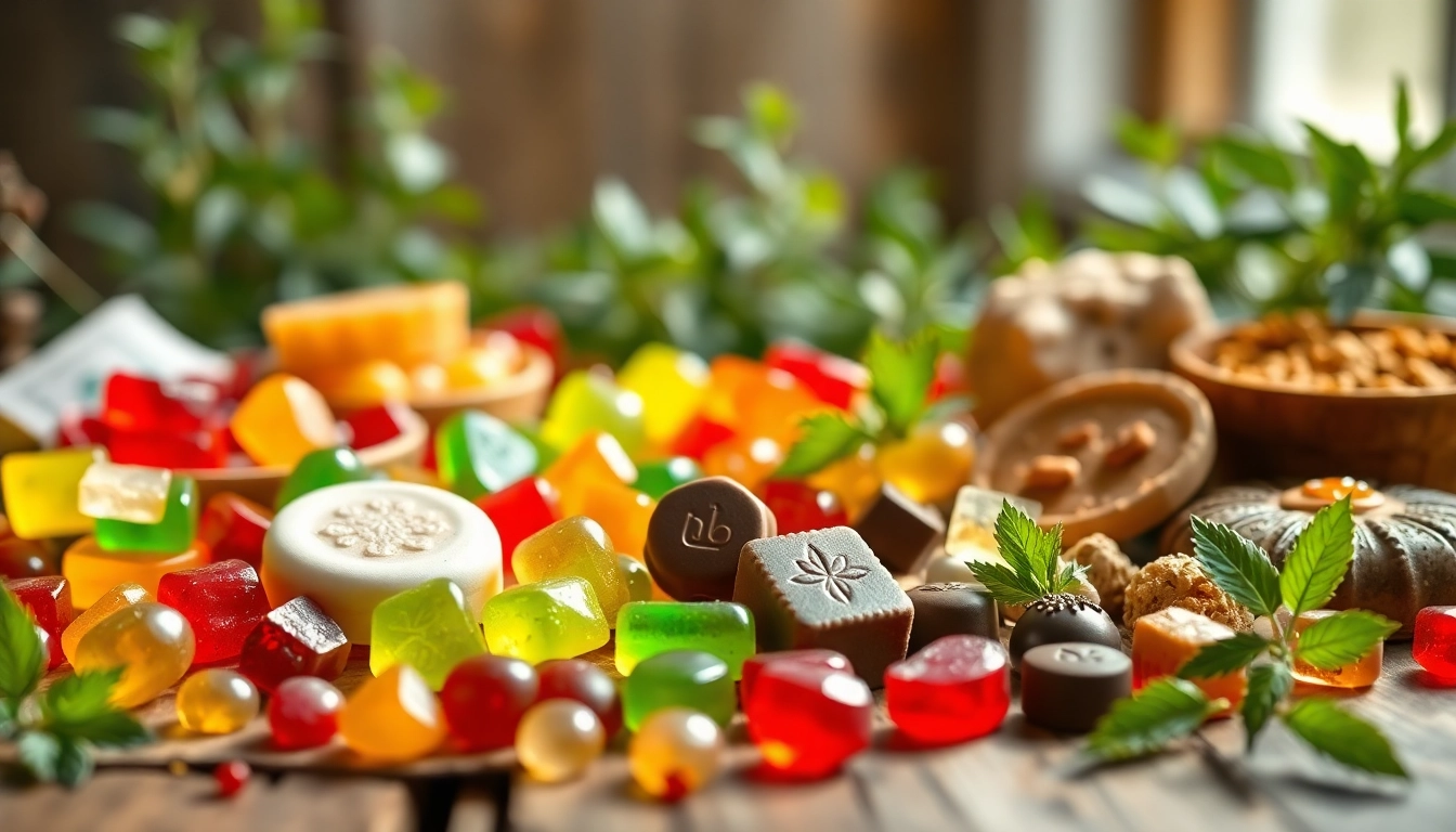 Delightful uk edibles assortment featuring colorful gummies and chocolates.