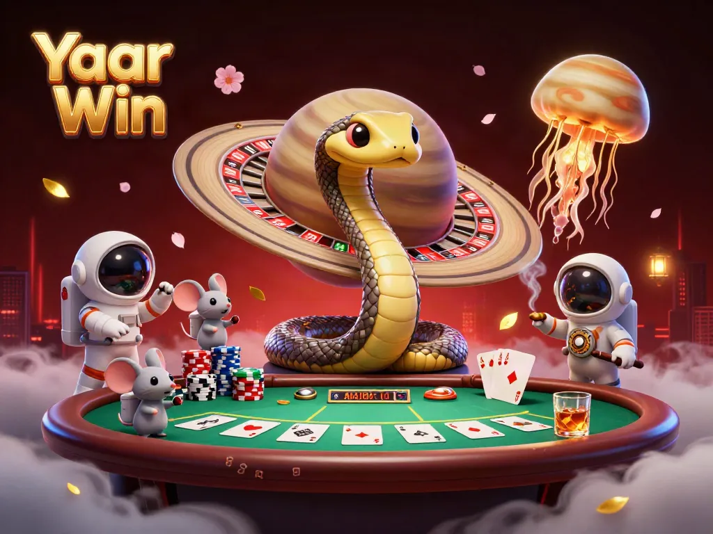 Experience Yaar Win's thrilling games with a cosmic gaming scene featuring unique characters.
