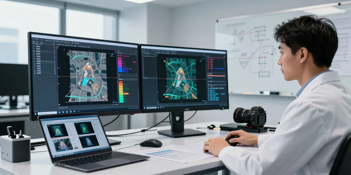 Analyze images with our free AI image detector in a modern tech lab.