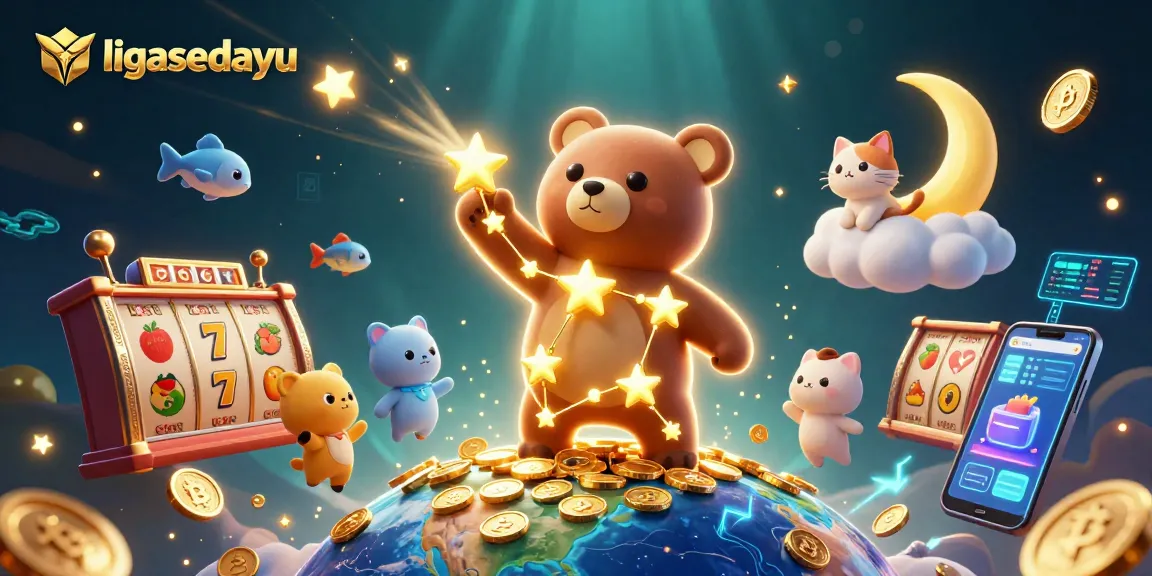 Engage with ligasedayu’s slot games featuring a starry character and vibrant symbols.