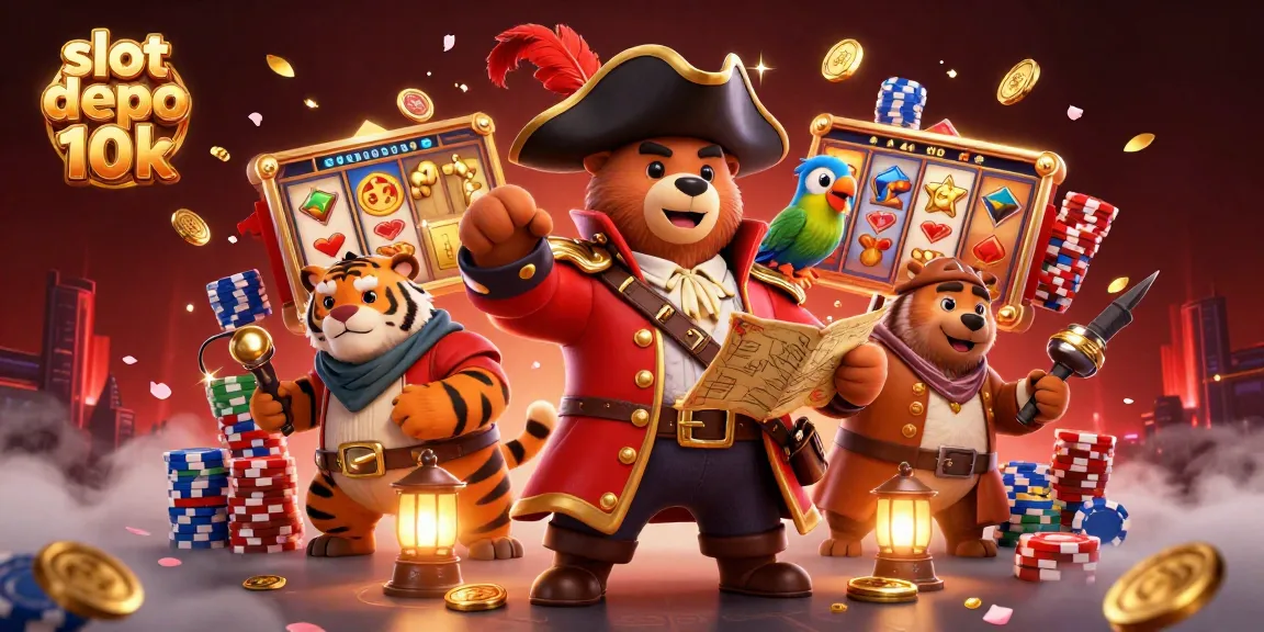 Spin the slot depo 10k for exciting wins with dynamic 3D pirate-themed casino illustration.