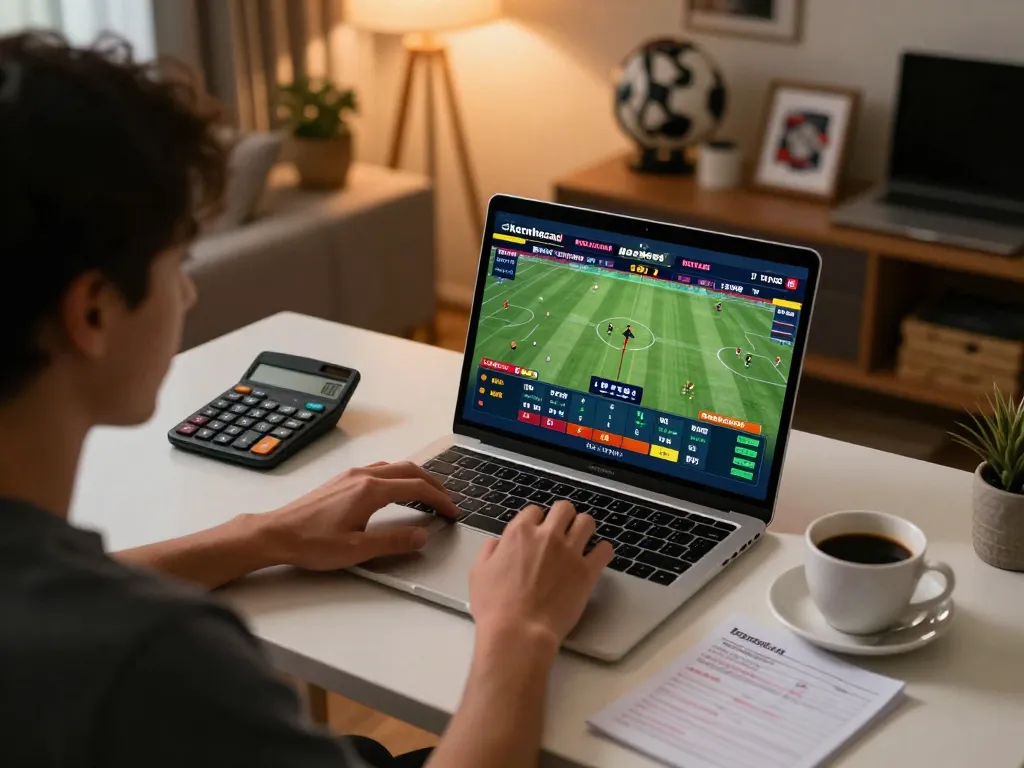 Engaging in sports betting with keonhacai displayed on the laptop in a cozy home setup.