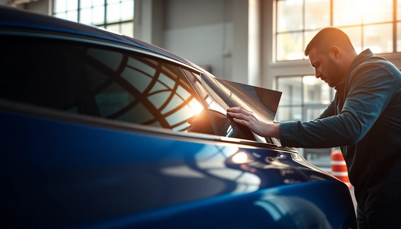 Enhance your vehicle's appearance with a window tint gift card featured in a professional tinting setting.