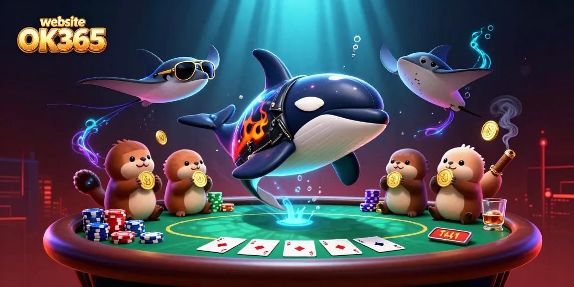 Engage in thrilling bets with website OK365 showcasing vibrant characters and poker elements.