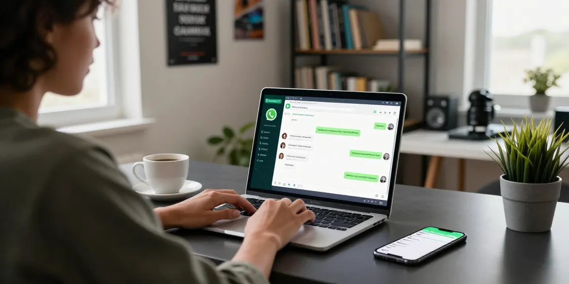Person using WhatsApp電腦版 in a modern home office with a laptop.
