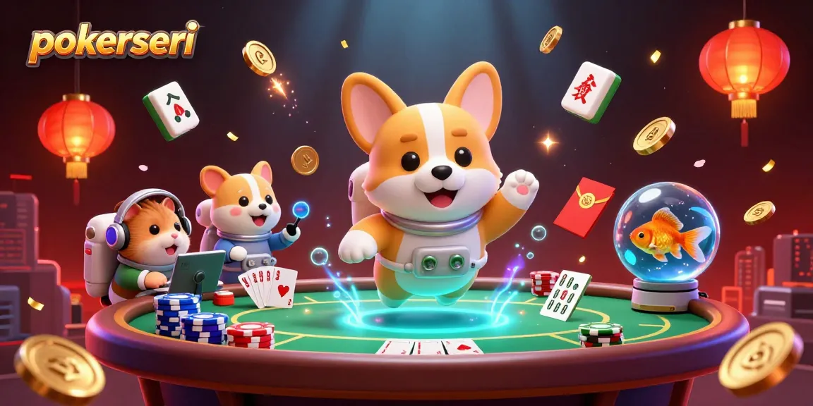 Experience thrilling gameplay at pokerseri in a dynamic casino scene with floating poker elements.