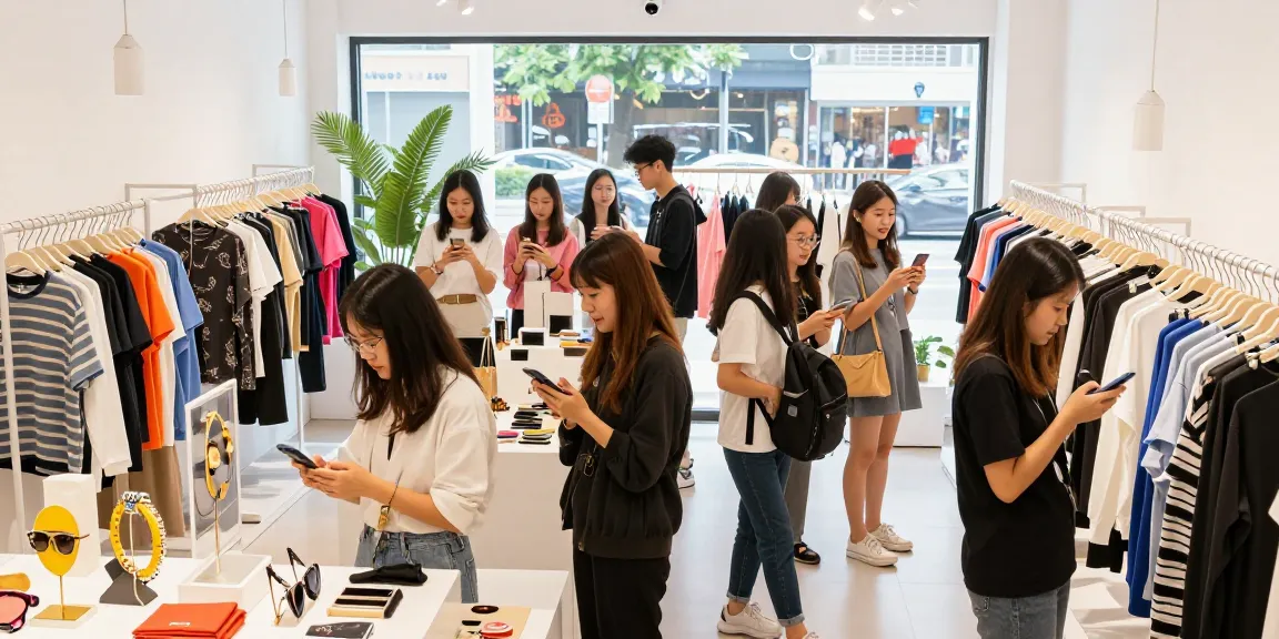 Excited shoppers exploring a 레플리카 쇼핑몰 filled with stylish replica fashion items.