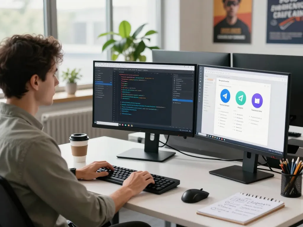 OpenClaw software developer working on AI assistant integrations at a modern desk