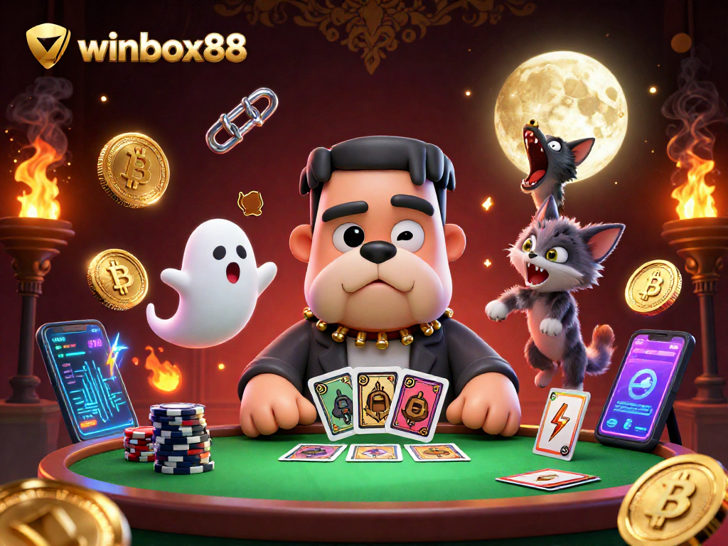 Engage with thrilling winbox88 card games featuring a unique Frankenstein bulldog dealer and an enchanting ghost mouse.