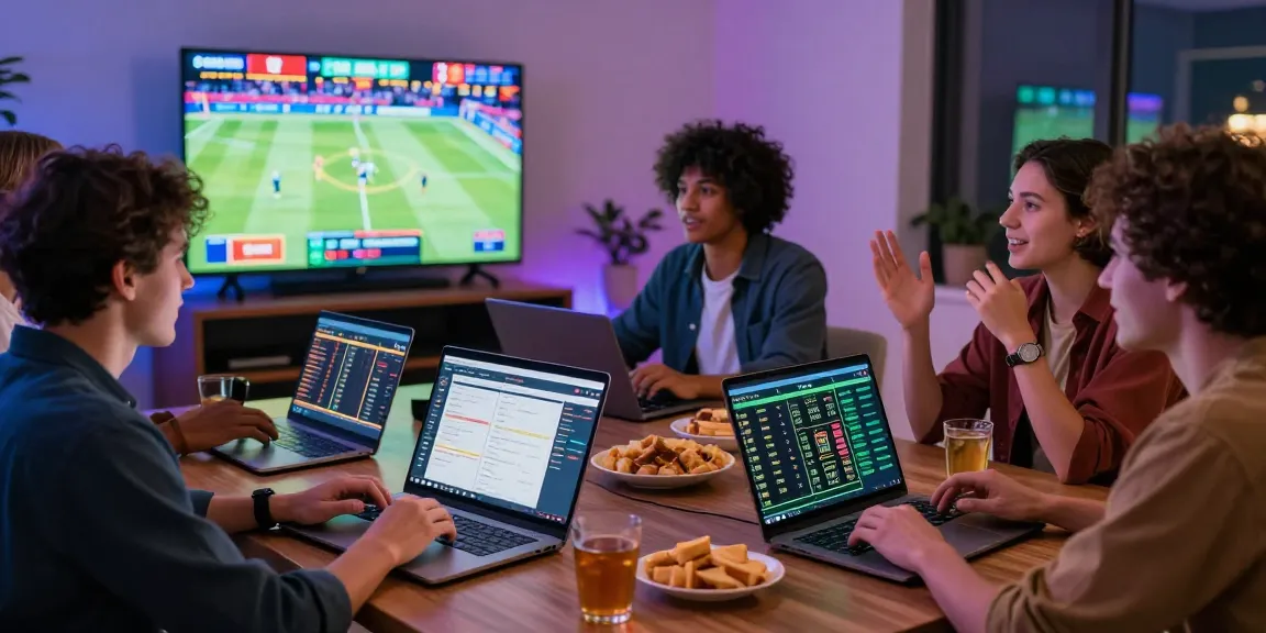 Agen Parlay Idngoal sports enthusiasts enjoying a live betting session in a vibrant setting.