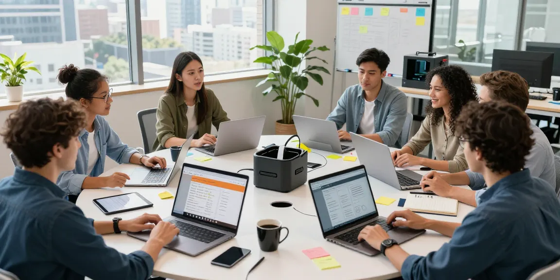 Team collaborating on WPS Official Website in modern workspace
