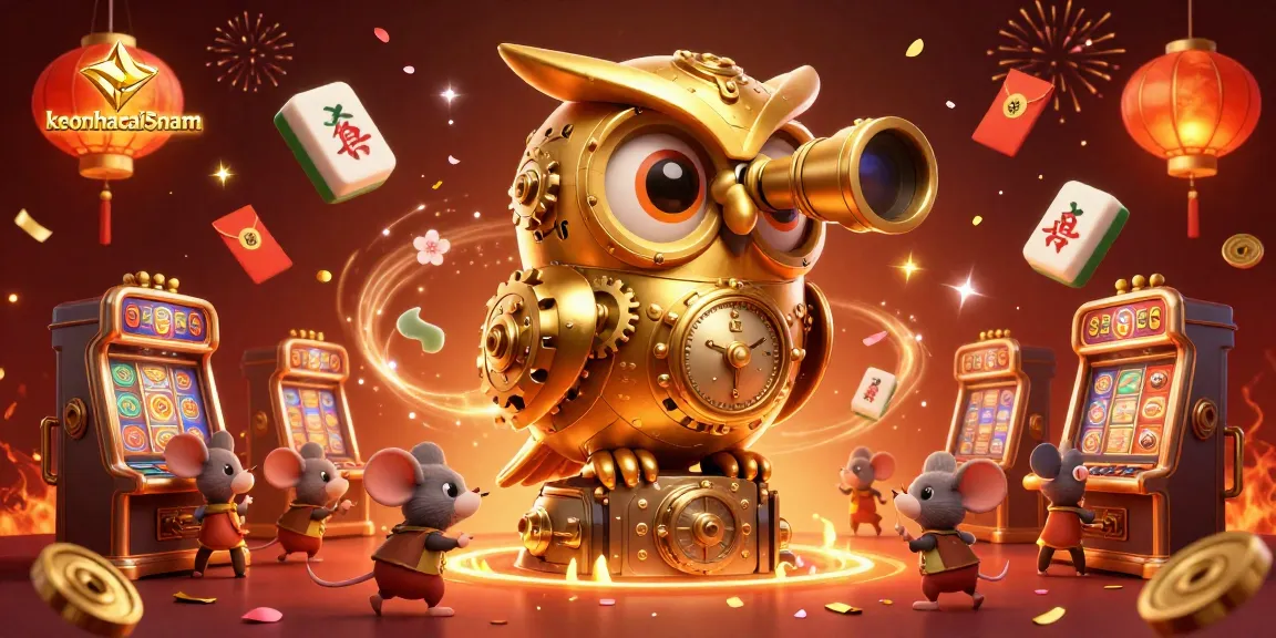 Engage with keonhacai5nam as the clockwork owl oversees the vibrant casino floor, showcasing thrilling action.