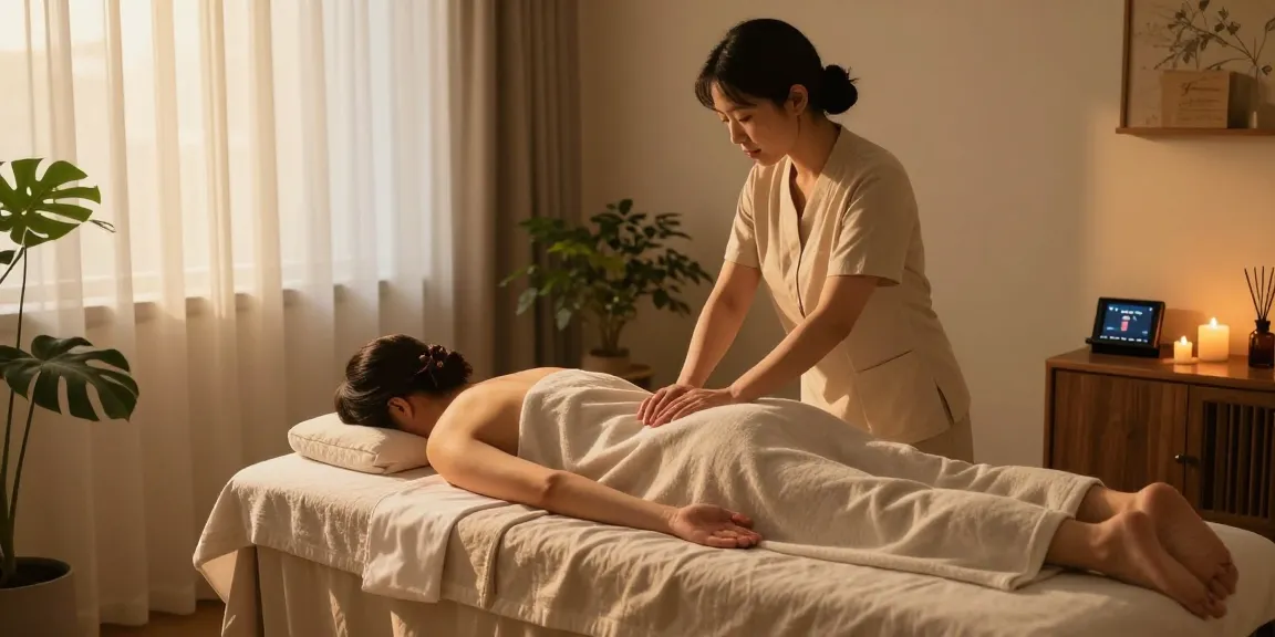 Relaxing 창원마사지 session in a tranquil therapy room with calming elements.