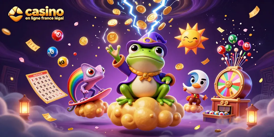 Jouer à des jeux au casino en ligne légal en France avec une illustration dynamique et colorée